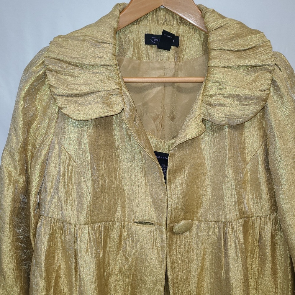 Context Dress & Overcoat 1960s Inspired Metallic Gold Size 8 Empire Waist - Picture 13 of 14